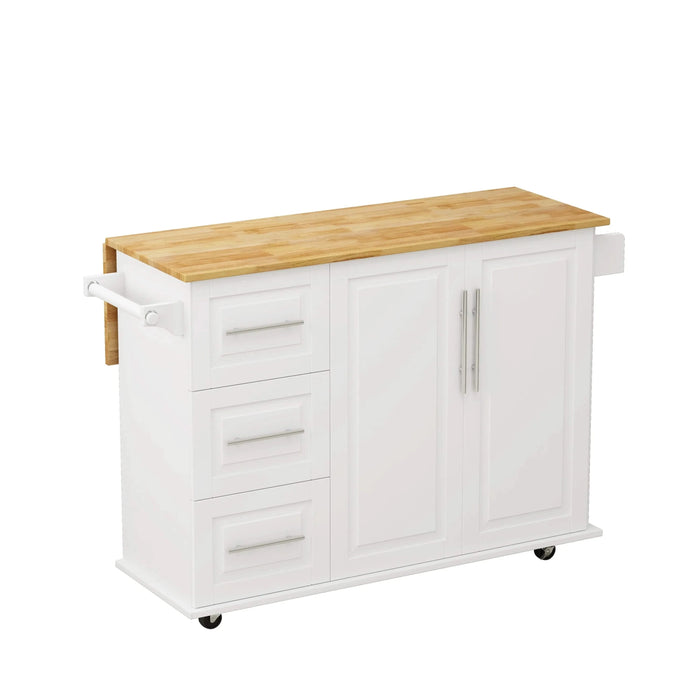 Kitchen Island Cart with 2 Door Cabinet and Three Drawers,43.31 Inch Width with Spice Rack,Towel Rack (White) Default -DTYStore