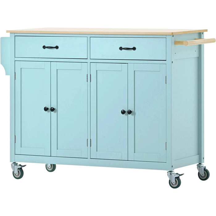 Kitchen Island Cart with 4 Door Cabinet and Two Drawers and 2 Locking Wheels - Solid Wood Top, Adjustable Shelves, Spice & Towel Rack(Mint Green) Default -DTYStore