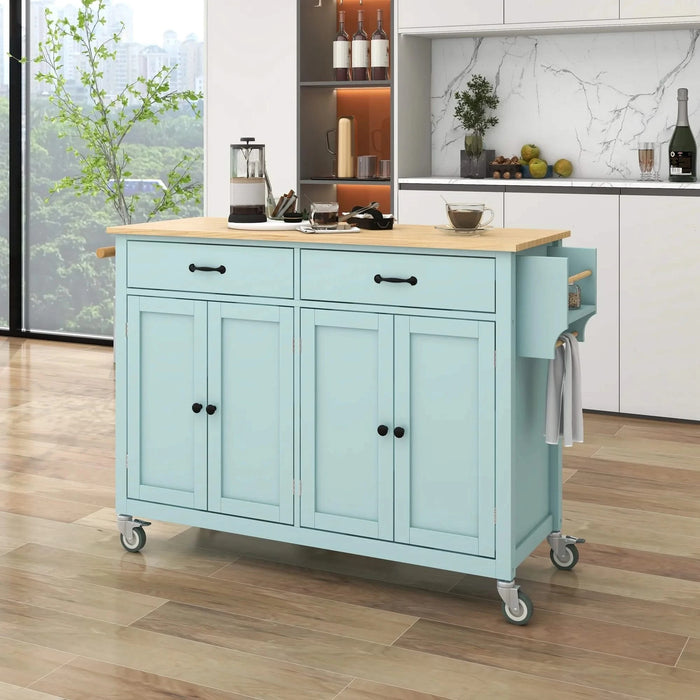 Kitchen Island Cart with 4 Door Cabinet and Two Drawers and 2 Locking Wheels - Solid Wood Top, Adjustable Shelves, Spice & Towel Rack(Mint Green) Default -DTYStore