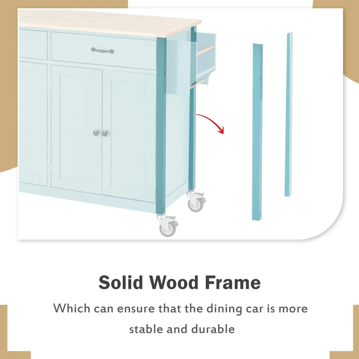 Kitchen Island Cart with 4 Door Cabinet and Two Drawers and 2 Locking Wheels - Solid Wood Top, Adjustable Shelves, Spice & Towel Rack(Mint Green) Default -DTYStore