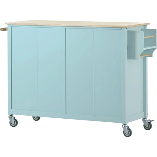 Kitchen Island Cart with 4 Door Cabinet and Two Drawers and 2 Locking Wheels - Solid Wood Top, Adjustable Shelves, Spice & Towel Rack(Mint Green) Default -DTYStore