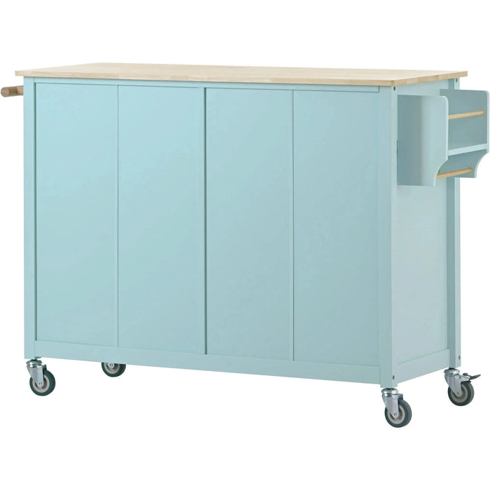 Kitchen Island Cart with 4 Door Cabinet and Two Drawers and 2 Locking Wheels - Solid Wood Top, Adjustable Shelves, Spice & Towel Rack(Mint Green) Default -DTYStore