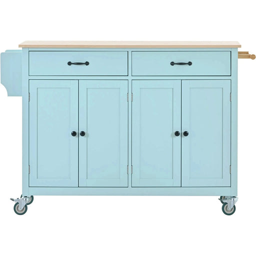 Kitchen Island Cart with 4 Door Cabinet and Two Drawers and 2 Locking Wheels - Solid Wood Top, Adjustable Shelves, Spice & Towel Rack(Mint Green) Default -DTYStore