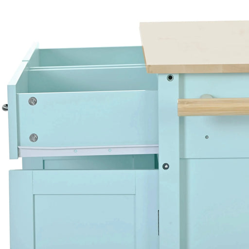 Kitchen Island Cart with 4 Door Cabinet and Two Drawers and 2 Locking Wheels - Solid Wood Top, Adjustable Shelves, Spice & Towel Rack(Mint Green) Default -DTYStore