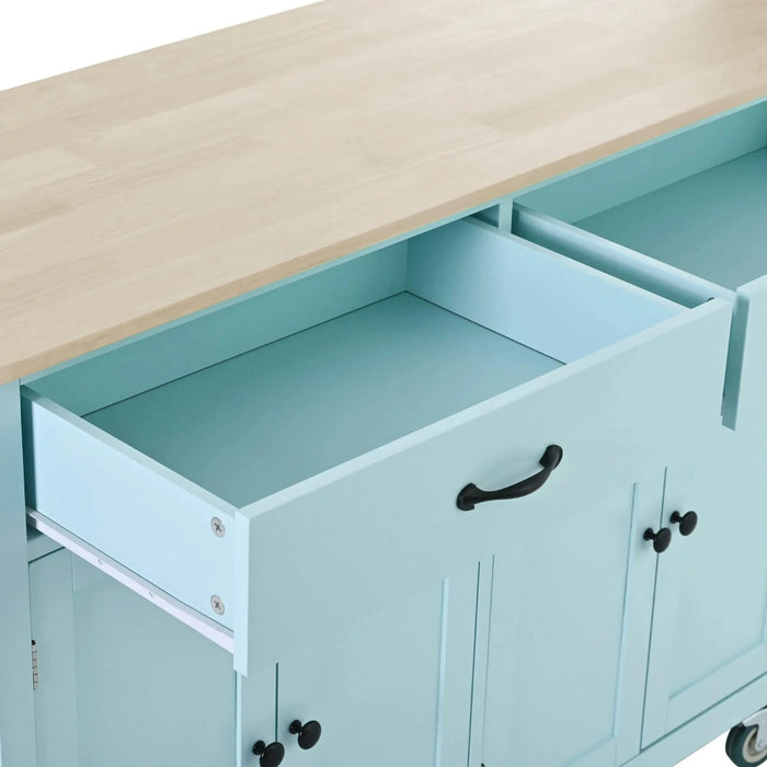 Kitchen Island Cart with 4 Door Cabinet and Two Drawers and 2 Locking Wheels - Solid Wood Top, Adjustable Shelves, Spice & Towel Rack(Mint Green) Default -DTYStore