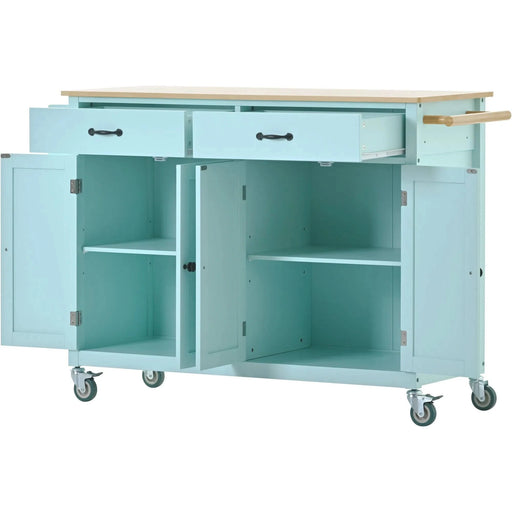 Kitchen Island Cart with 4 Door Cabinet and Two Drawers and 2 Locking Wheels - Solid Wood Top, Adjustable Shelves, Spice & Towel Rack(Mint Green) Default -DTYStore