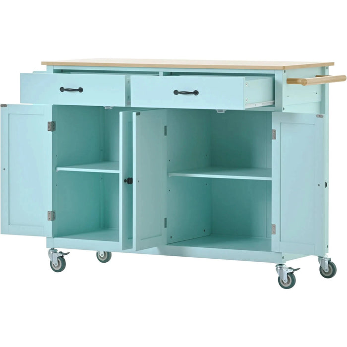 Kitchen Island Cart with 4 Door Cabinet and Two Drawers and 2 Locking Wheels - Solid Wood Top, Adjustable Shelves, Spice & Towel Rack(Mint Green) Default -DTYStore