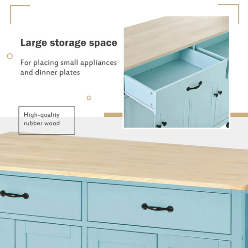 Kitchen Island Cart with 4 Door Cabinet and Two Drawers and 2 Locking Wheels - Solid Wood Top, Adjustable Shelves, Spice & Towel Rack(Mint Green) Default -DTYStore