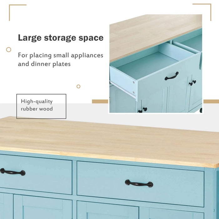 Kitchen Island Cart with 4 Door Cabinet and Two Drawers and 2 Locking Wheels - Solid Wood Top, Adjustable Shelves, Spice & Towel Rack(Mint Green) Default -DTYStore