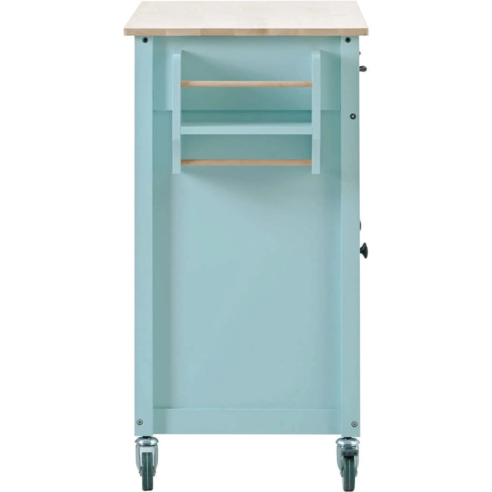 Kitchen Island Cart with 4 Door Cabinet and Two Drawers and 2 Locking Wheels - Solid Wood Top, Adjustable Shelves, Spice & Towel Rack(Mint Green) Default -DTYStore
