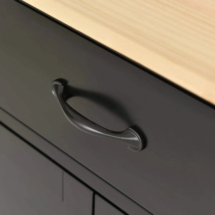 Kitchen Island Cart with Solid Wood Top and Locking Wheels,54.3 Inch Width,4 Door Cabinet and Two Drawers,Spice Rack, Towel Rack (Black) Default -DTYStore