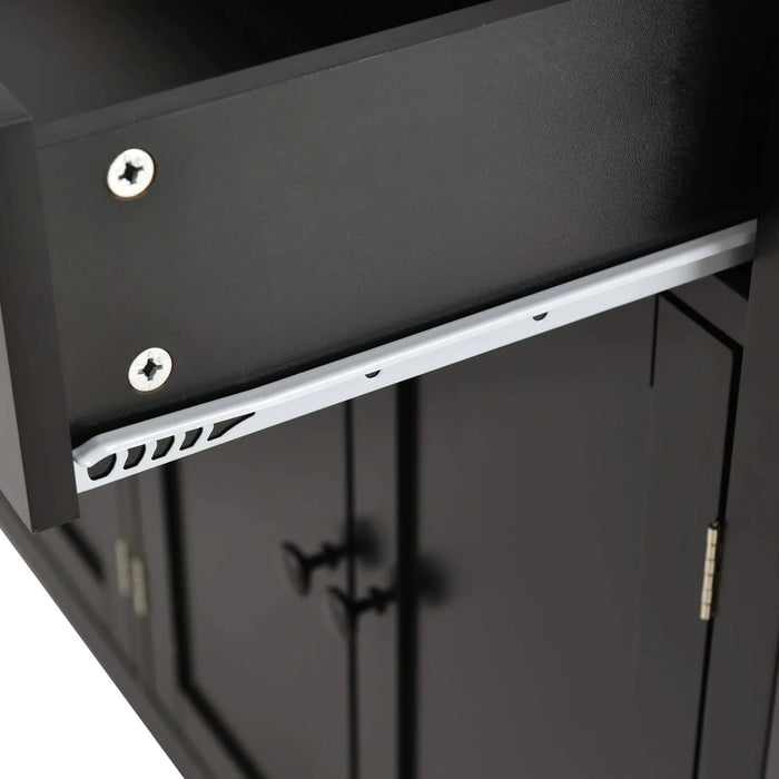 Kitchen Island Cart with Solid Wood Top and Locking Wheels,54.3 Inch Width,4 Door Cabinet and Two Drawers,Spice Rack, Towel Rack (Black) Default -DTYStore