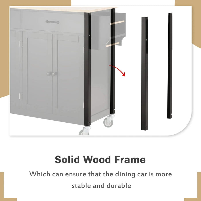 Kitchen Island Cart with Solid Wood Top and Locking Wheels,54.3 Inch Width,4 Door Cabinet and Two Drawers,Spice Rack, Towel Rack (Black) Default -DTYStore