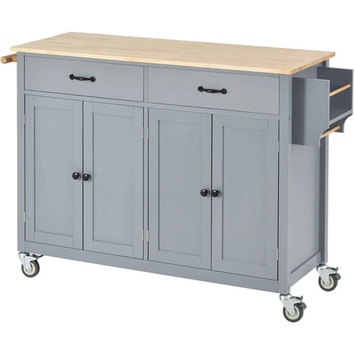 Kitchen Island Cart with Solid Wood Top and Locking Wheels,54.3 Inch Width,4 Door Cabinet and Two Drawers,Spice Rack, Towel Rack (Grey Blue) Default -DTYStore