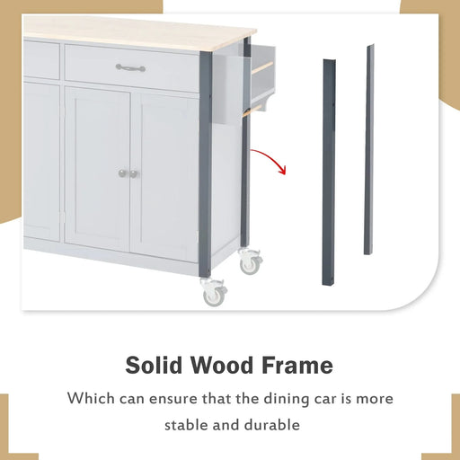 Kitchen Island Cart with Solid Wood Top and Locking Wheels,54.3 Inch Width,4 Door Cabinet and Two Drawers,Spice Rack, Towel Rack (Grey Blue) Default -DTYStore