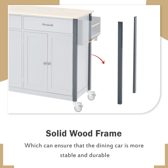 Kitchen Island Cart with Solid Wood Top and Locking Wheels,54.3 Inch Width,4 Door Cabinet and Two Drawers,Spice Rack, Towel Rack (Grey Blue) Default -DTYStore