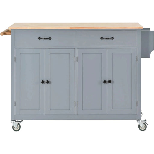 Kitchen Island Cart with Solid Wood Top and Locking Wheels,54.3 Inch Width,4 Door Cabinet and Two Drawers,Spice Rack, Towel Rack (Grey Blue) Default -DTYStore