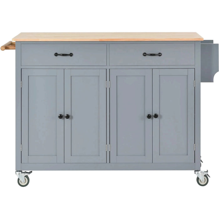 Kitchen Island Cart with Solid Wood Top and Locking Wheels,54.3 Inch Width,4 Door Cabinet and Two Drawers,Spice Rack, Towel Rack (Grey Blue) Default -DTYStore