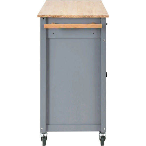 Kitchen Island Cart with Solid Wood Top and Locking Wheels,54.3 Inch Width,4 Door Cabinet and Two Drawers,Spice Rack, Towel Rack (Grey Blue) Default -DTYStore