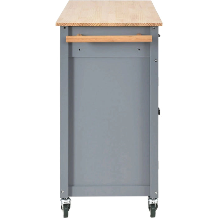 Kitchen Island Cart with Solid Wood Top and Locking Wheels,54.3 Inch Width,4 Door Cabinet and Two Drawers,Spice Rack, Towel Rack (Grey Blue) Default -DTYStore