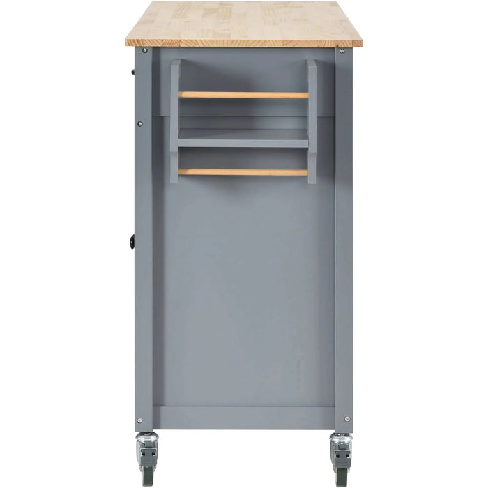 Kitchen Island Cart with Solid Wood Top and Locking Wheels,54.3 Inch Width,4 Door Cabinet and Two Drawers,Spice Rack, Towel Rack (Grey Blue) Default -DTYStore