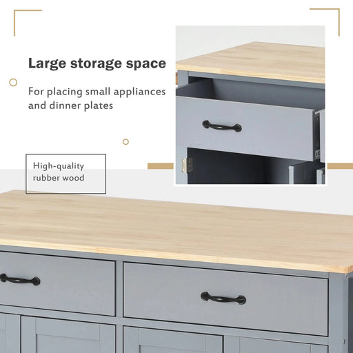 Kitchen Island Cart with Solid Wood Top and Locking Wheels,54.3 Inch Width,4 Door Cabinet and Two Drawers,Spice Rack, Towel Rack (Grey Blue) Default -DTYStore