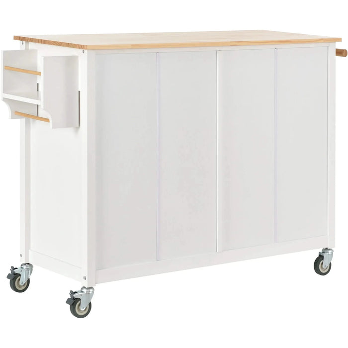 Kitchen Island Cart with Solid Wood Top and Locking Wheels,54.3 Inch Width,4 Door Cabinet and Two Drawers,Spice Rack, Towel Rack (White) Default -DTYStore