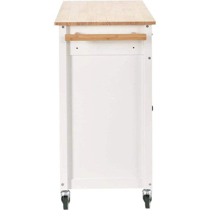 Kitchen Island Cart with Solid Wood Top and Locking Wheels,54.3 Inch Width,4 Door Cabinet and Two Drawers,Spice Rack, Towel Rack (White) Default -DTYStore