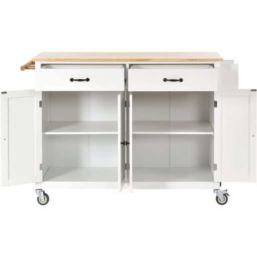 Kitchen Island Cart with Solid Wood Top and Locking Wheels,54.3 Inch Width,4 Door Cabinet and Two Drawers,Spice Rack, Towel Rack (White) Default -DTYStore