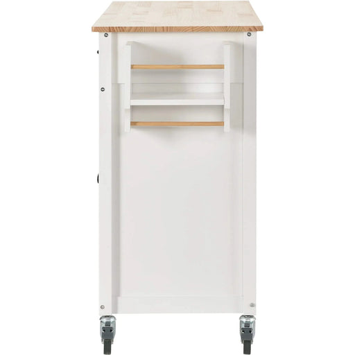 Kitchen Island Cart with Solid Wood Top and Locking Wheels,54.3 Inch Width,4 Door Cabinet and Two Drawers,Spice Rack, Towel Rack (White) Default -DTYStore