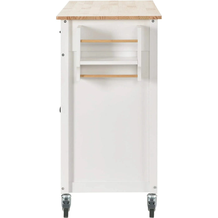 Kitchen Island Cart with Solid Wood Top and Locking Wheels,54.3 Inch Width,4 Door Cabinet and Two Drawers,Spice Rack, Towel Rack (White) Default -DTYStore