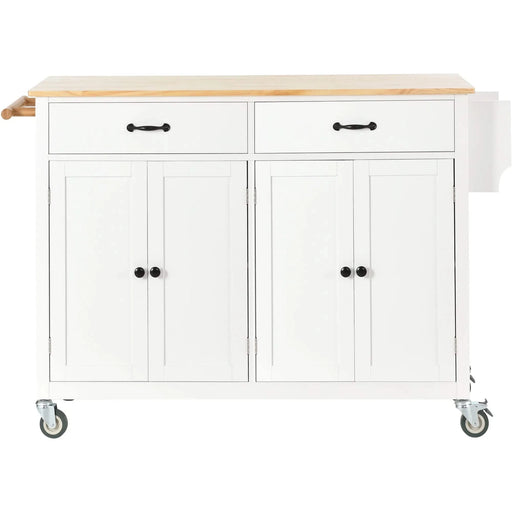 Kitchen Island Cart with Solid Wood Top and Locking Wheels,54.3 Inch Width,4 Door Cabinet and Two Drawers,Spice Rack, Towel Rack (White) Default -DTYStore