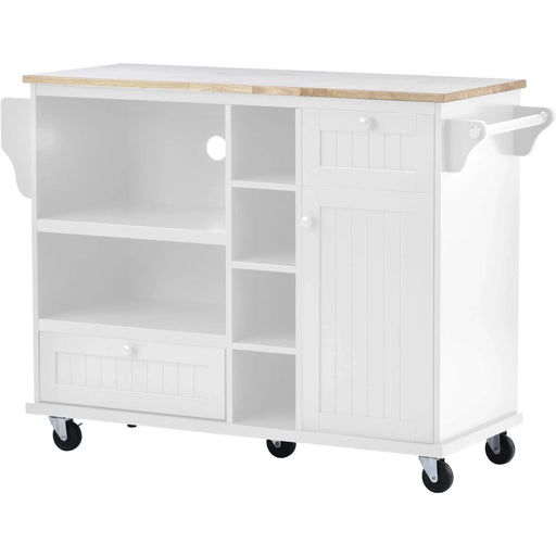 Kitchen Island Cart with Storage Cabinet and Two Locking Wheels,Solid wood desktop,Microwave cabinet,Floor Standing Buffet Server Sideboard for Kitchen Room,Dining Room,, Bathroom(White) Default -DTYStore