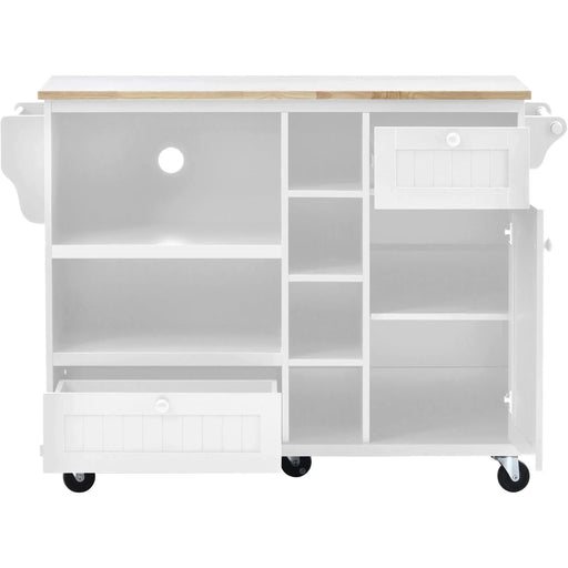 Kitchen Island Cart with Storage Cabinet and Two Locking Wheels,Solid wood desktop,Microwave cabinet,Floor Standing Buffet Server Sideboard for Kitchen Room,Dining Room,, Bathroom(White) Default -DTYStore