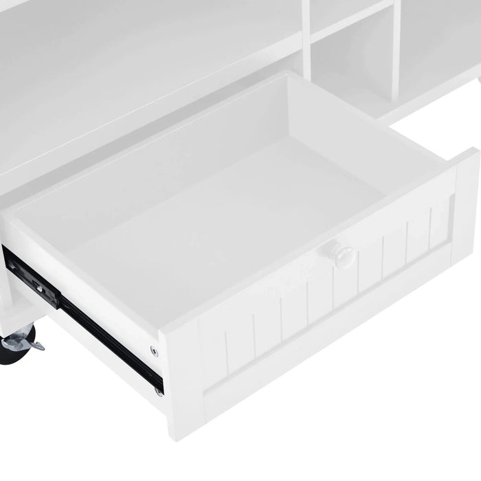 Kitchen Island Cart with Storage Cabinet and Two Locking Wheels,Solid wood desktop,Microwave cabinet,Floor Standing Buffet Server Sideboard for Kitchen Room,Dining Room,, Bathroom(White) Default -DTYStore