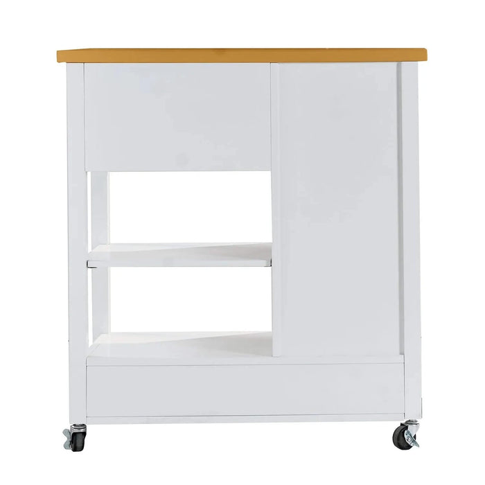 Kitchen Island Cart with walnut wood Top, Rolling Storage Cabinet on Wheels with Drawers, Sideboard Buffet with Towel Bar, White Default -DTYStore