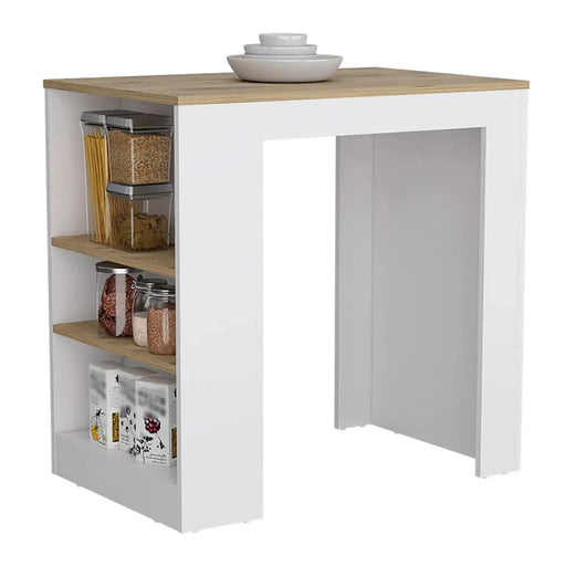 Kitchen Island Doyle, Three Side Shelves, White and Light Oak Finish Default -DTYStore