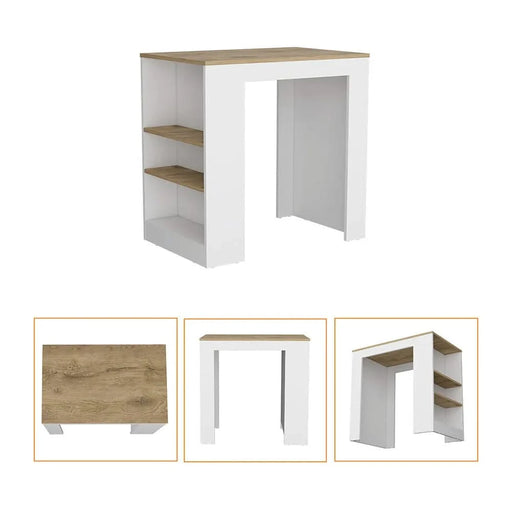 Kitchen Island Doyle, Three Side Shelves, White and Light Oak Finish Default -DTYStore