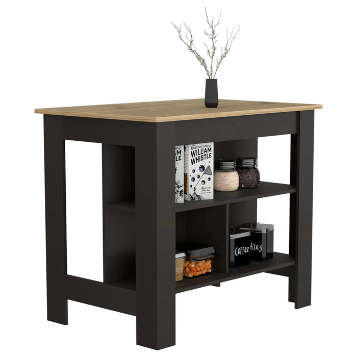 Kitchen Island Dozza, Three Shelves, Black Wengue / Light Oak Finish Default -DTYStore