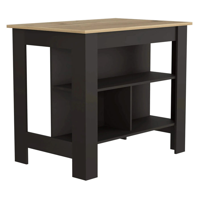 Kitchen Island Dozza, Three Shelves, Black Wengue / Light Oak Finish Default -DTYStore