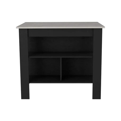 Kitchen Island Dozza, Three Shelves, Black / Ibiza Marble Color Finish Default -DTYStore