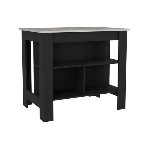 Kitchen Island Dozza, Three Shelves, Black / Ibiza Marble Color Finish Default -DTYStore