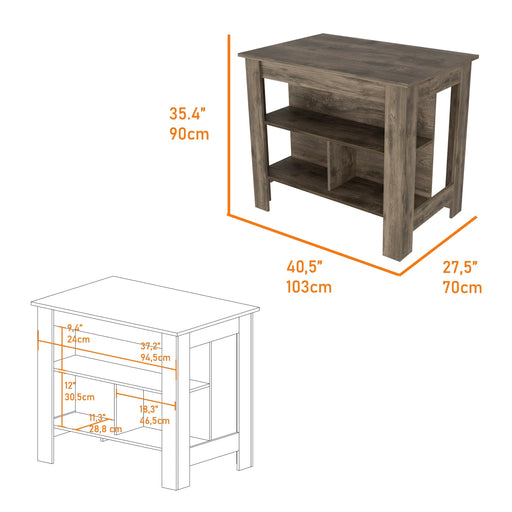 Kitchen Island Dozza, Three Shelves, Dark Brown Finish Default -DTYStore