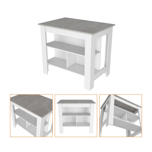 Kitchen Island Dozza, Three Shelves, White / Ibiza Marble Color Finish Default -DTYStore
