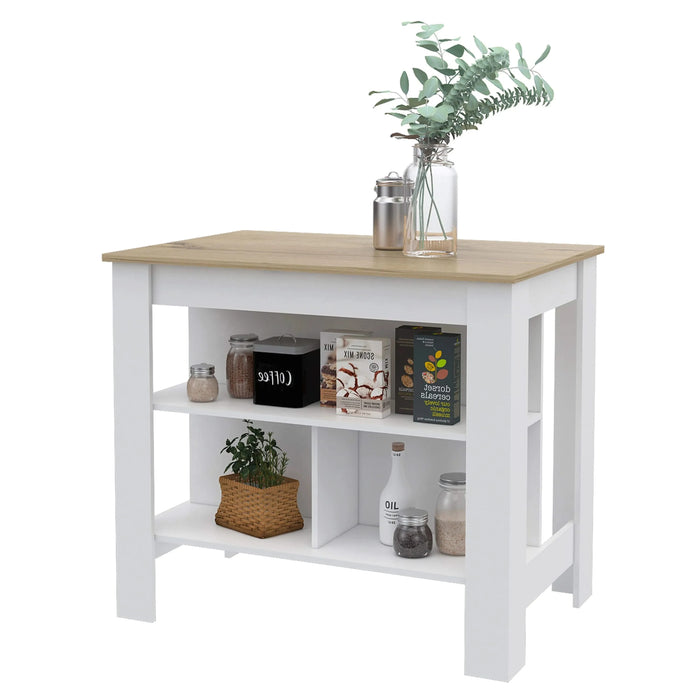 Kitchen Island Dozza, Three Shelves, White / Light Oak Finish Default -DTYStore