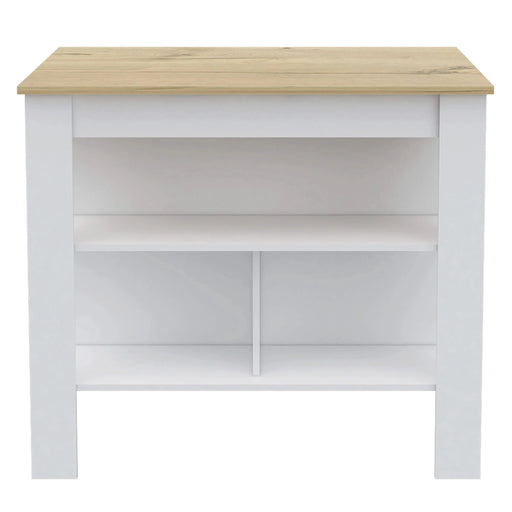 Kitchen Island Dozza, Three Shelves, White / Light Oak Finish Default -DTYStore