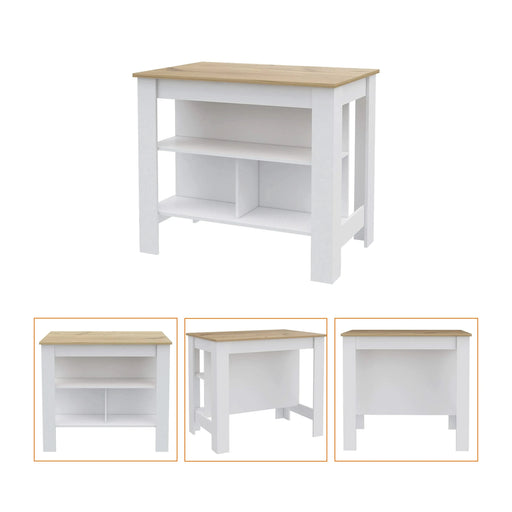 Kitchen Island Dozza, Three Shelves, White / Light Oak Finish Default -DTYStore