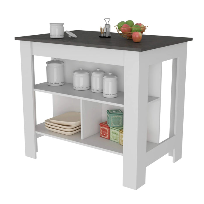 Kitchen Island Dozza, Three Shelves, White / Onyx Finish Default -DTYStore