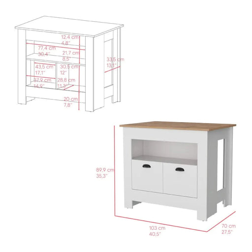 Kitchen Island Geneva, White / Macadamia Default -DTYStore