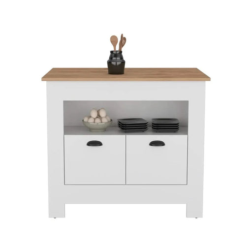 Kitchen Island Geneva, White / Macadamia Default -DTYStore